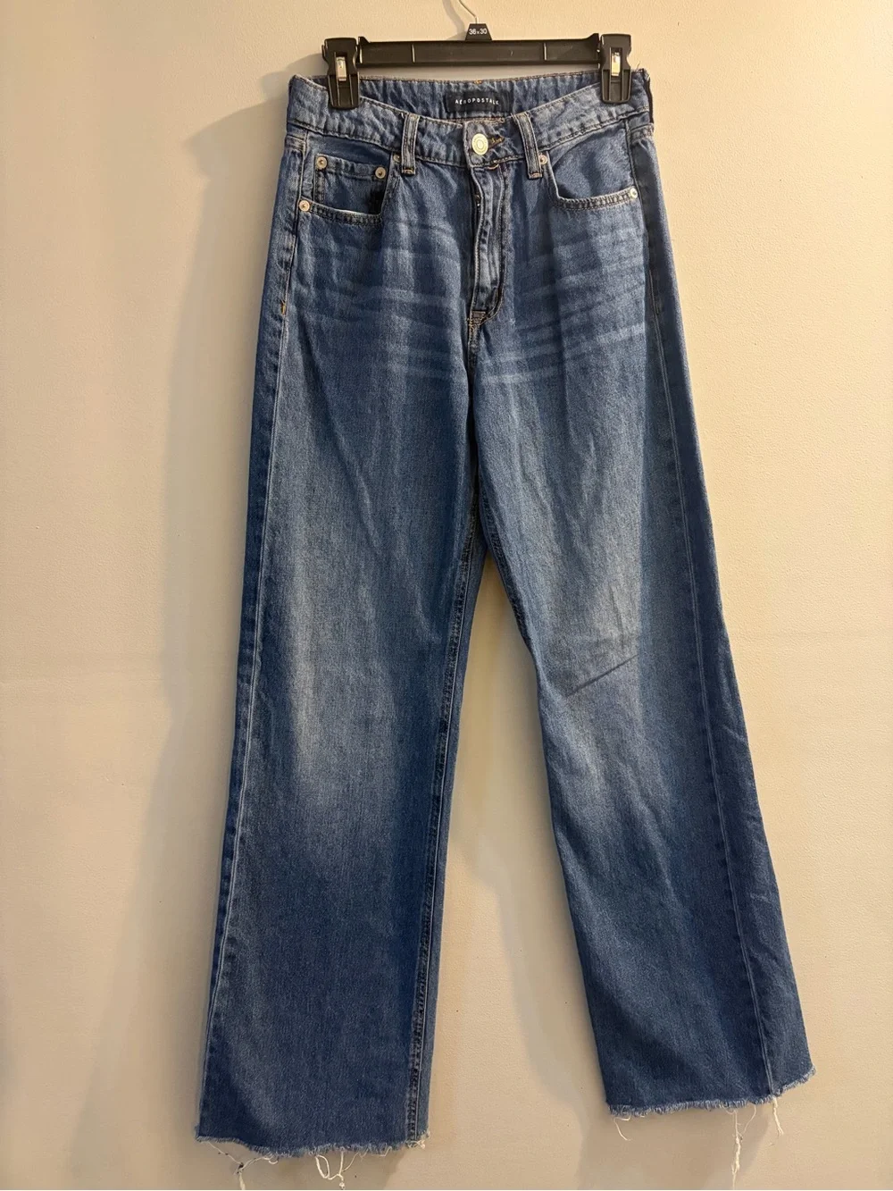 Aeropostale women’s Relaxed Wide-Leg Jeans - Blue Denim